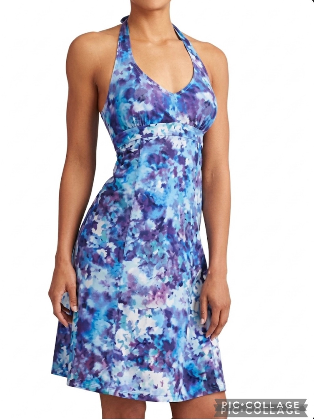 Athleta Protea Pack Everywhere Halter Dress Blue Purple Mini 8 vacation